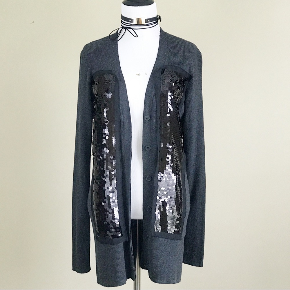 Simply Vera Wang Ribbed Cardigan Black Gray Sequin